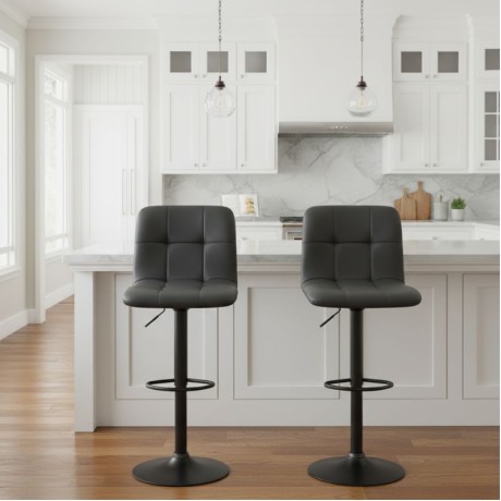 Carmelo Megapap bar stool with adjustable height made of pu leather in black color 45x42x90/113cm.