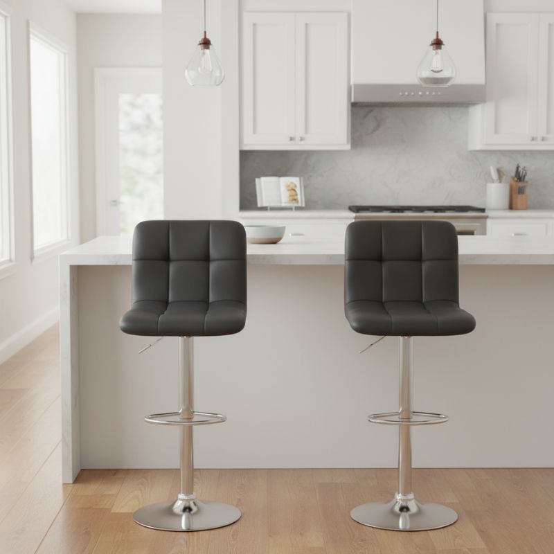 Carmelo Megapap bar stool with adjustable height made of pu leather in black color 45x42x90/113cm.
