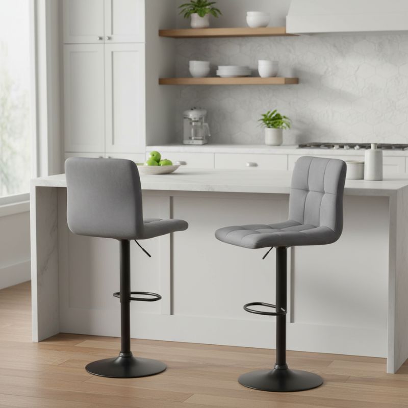 Carmelo Megapap bar stool with adjustable height made of velvet grey color 45x42x90/113cm.