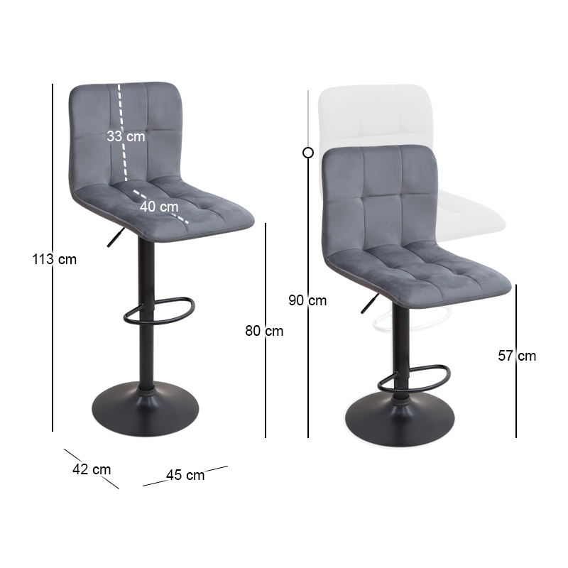 Carmelo Megapap bar stool with adjustable height made of velvet grey color 45x42x90/113cm.