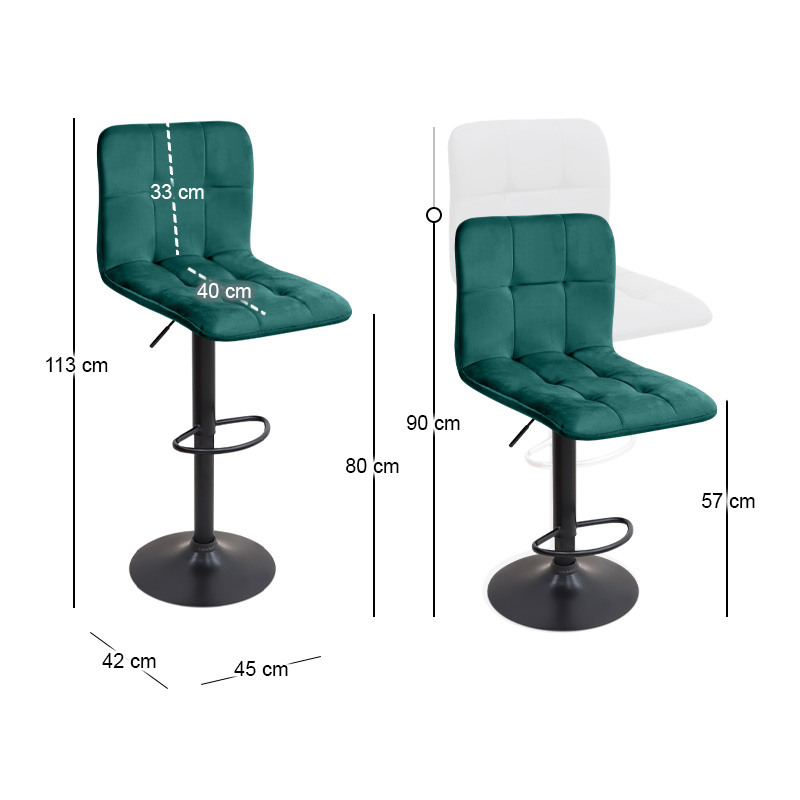 Carmelo Megapap bar stool with adjustable height made of velvet dark green color 45x42x90/113cm.