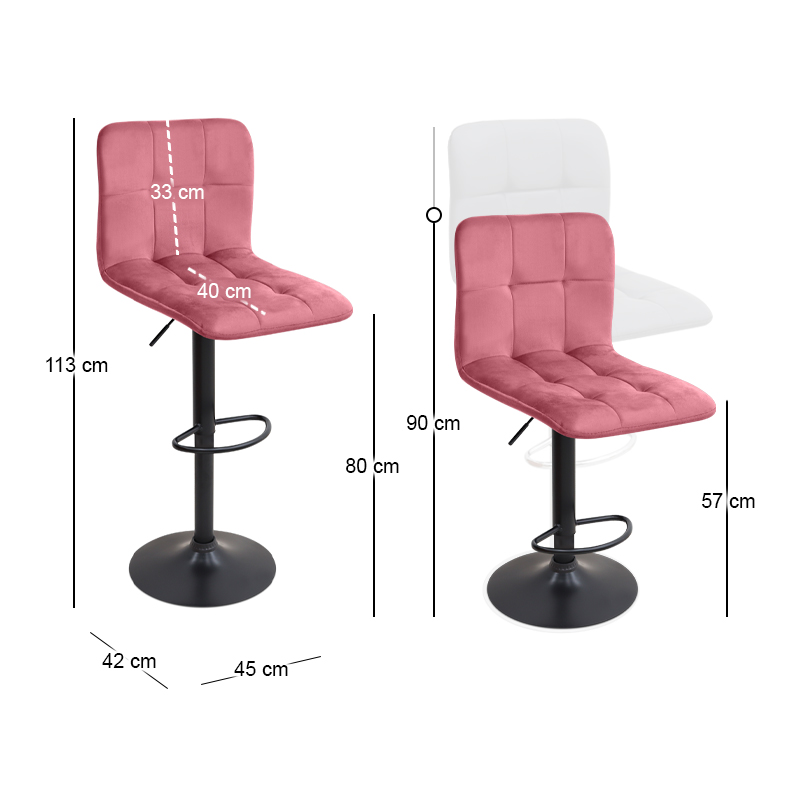 Carmelo Megapap bar stool with adjustable height made of velvet rotten apple color 45x42x90/113cm.