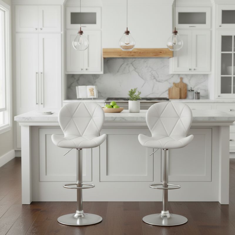 Dolores Megapap bar stool with adjustable height made of pu leather in white color 45.5x38x89/109cm.