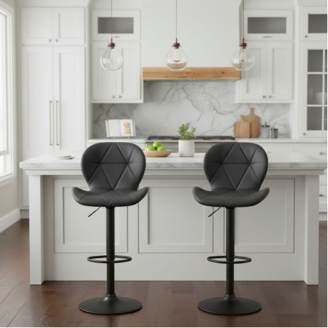 Dolores Megapap bar stool with adjustable height made of pu leather in black color 45.5x38x89/109cm.