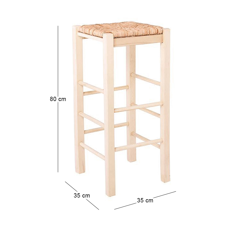 TAVERNA Bar Stool Unpainted with Rush Seat