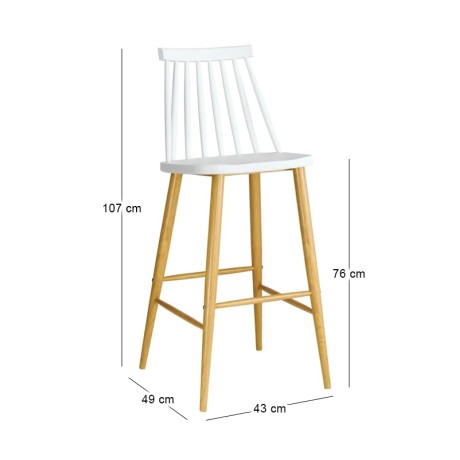 Lavida bar stool with metallic legs and Pp coating in white color 43x49x107cm.