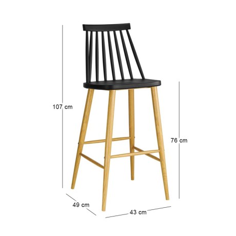 Lavida bar stool with metallic legs and Pp coating in black color 43x49x107cm.