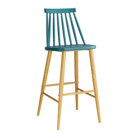 Lavida bar stool with metallic legs and Pp coating in blue color 43x49x107cm.