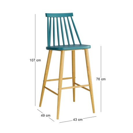 Lavida bar stool with metallic legs and Pp coating in blue color 43x49x107cm.