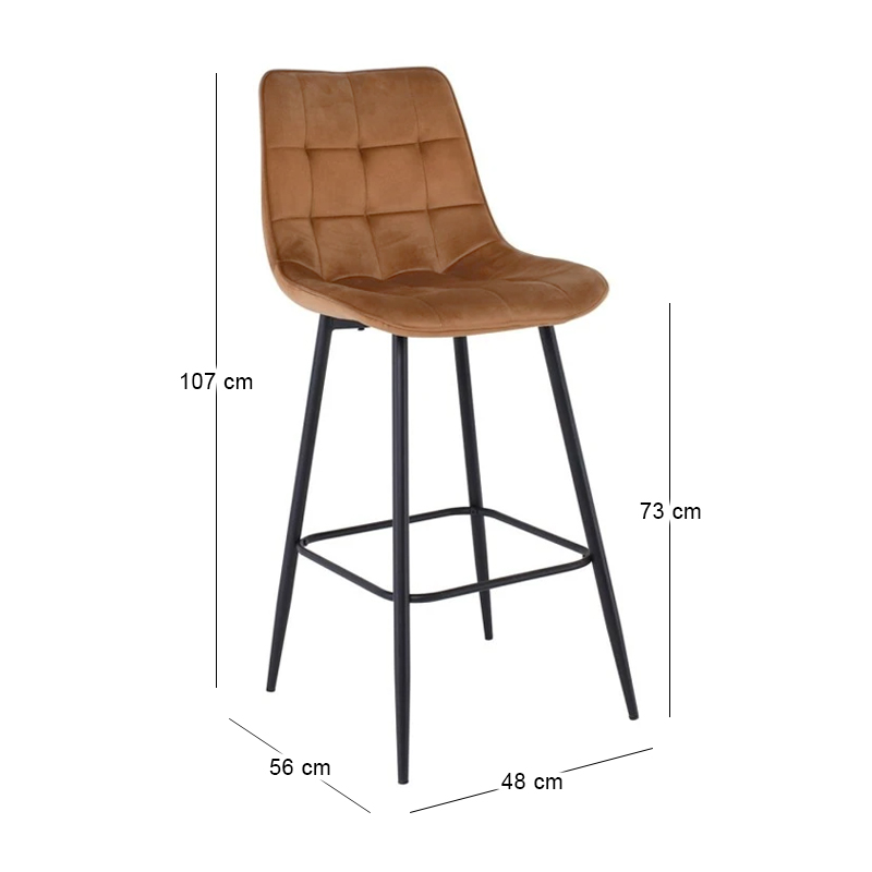 MYRIAM Bar Stool Metal Black/Fabric Velure Camel