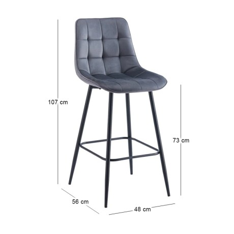 MYRIAM Bar Stool Metal Black/Fabric Velure Dark Grey