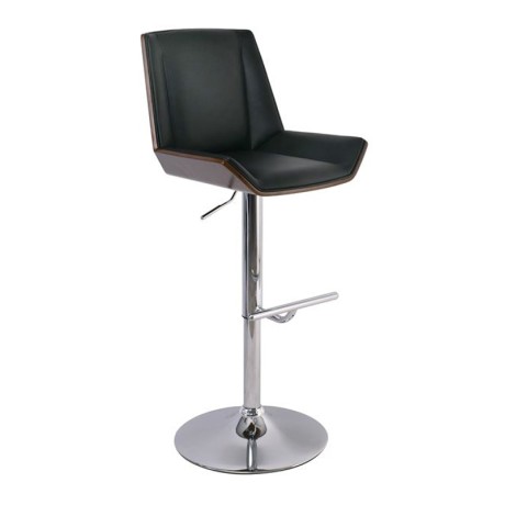 Numan bar stool with chrome base and Pu coating in black color 52x50x62/96cm.