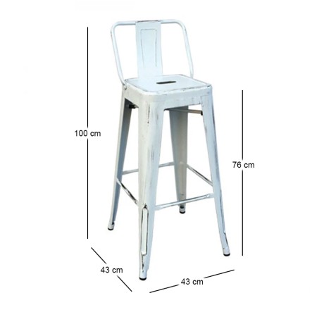 RELIX Bar Stool w/Back Steel Antique White
