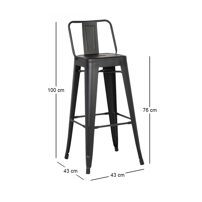 RELIX Bar Stool w/Back Steel Black Matte