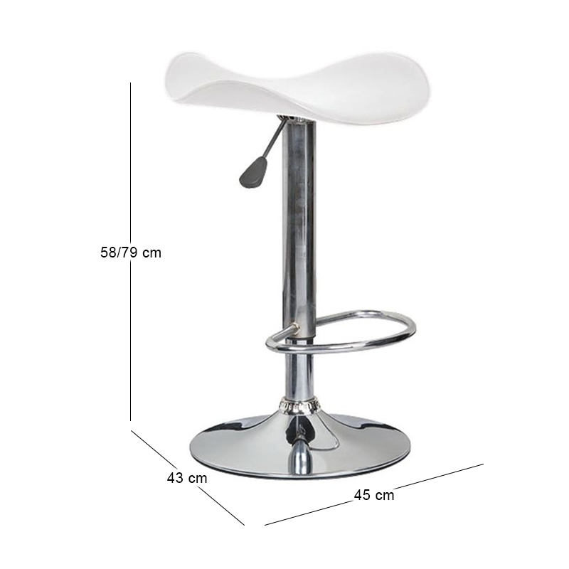 SADDLE Bar Stool White Pvc/Chromed Base