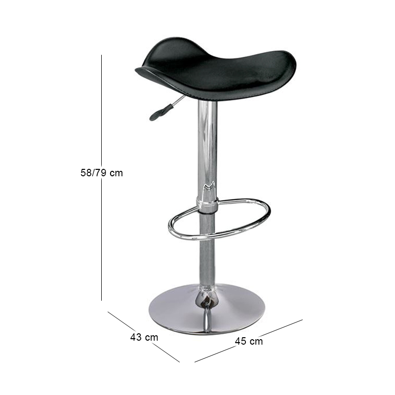 SADDLE Bar Stool Black Pvc/Chromed Base