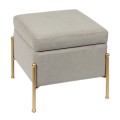RAY Storage Stool 40x40cm Metal Gold Paint/Fabric Grey Velure