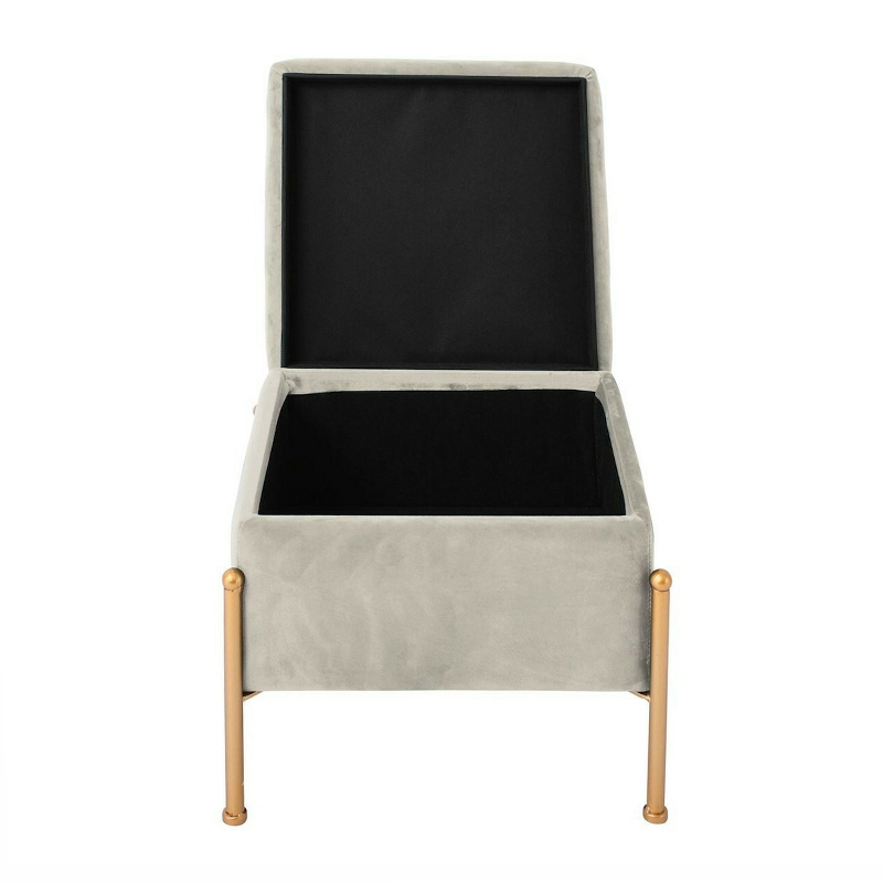 RAY Storage Stool 40x40cm Metal Gold Paint/Fabric Grey Velure