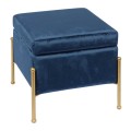 RAY Storage Stool 40x40cm Metal Gold Paint/Fabric Blue Velure