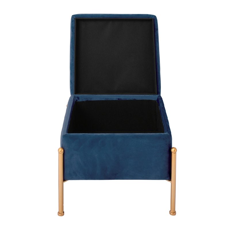 RAY Storage Stool 40x40cm Metal Gold Paint/Fabric Blue Velure