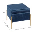 RAY Storage Stool 40x40cm Metal Gold Paint/Fabric Blue Velure