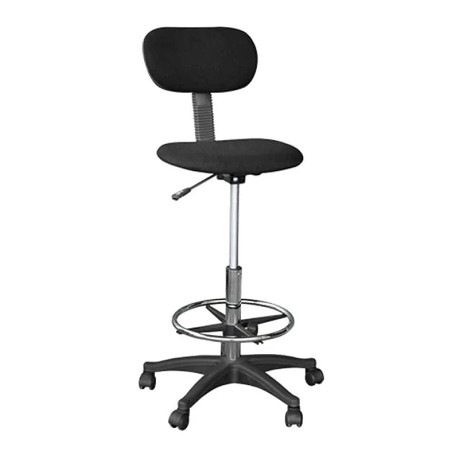 Reception - cashier stool with footrest and fabric in black color 60x60x98/119cm.