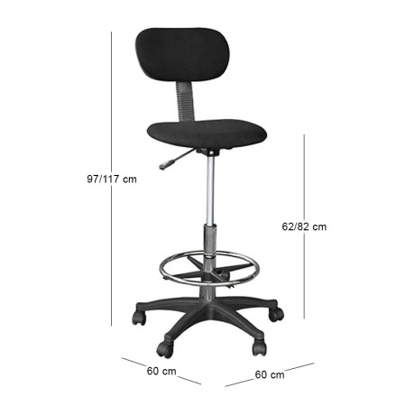Reception - cashier stool with footrest and fabric in black color 60x60x98/119cm.