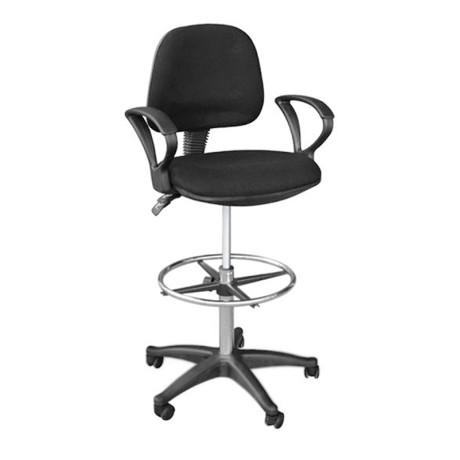 Reception - cashier stool with footrest and fabric in black color 62x60x100/122cm.