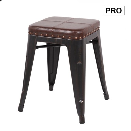 RELIX Low Stool Steel Antique Black/Pu Seat Dark Brown