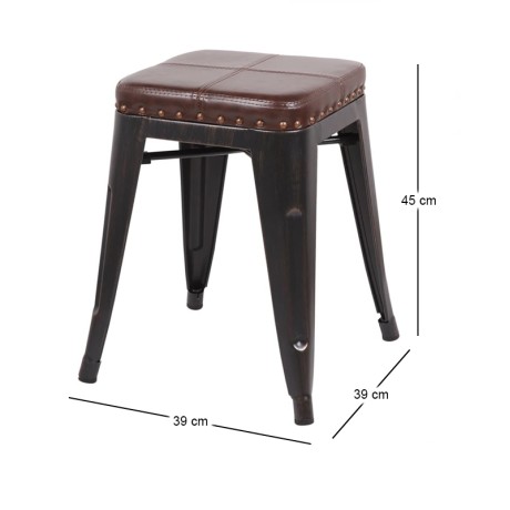 RELIX Low Stool Steel Antique Black/Pu Seat Dark Brown