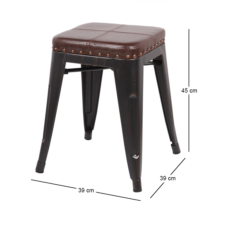 RELIX Low Stool Steel Antique Black/Pu Seat Dark Brown