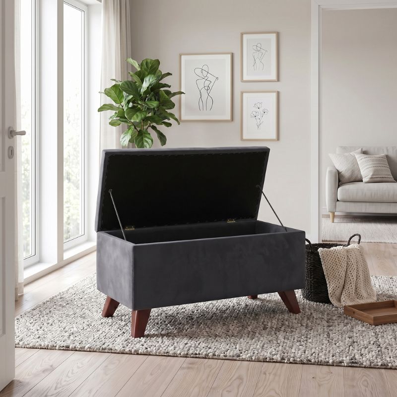 Lotus Megapap velvet fabric stool in anthracite color 90x40x50cm.