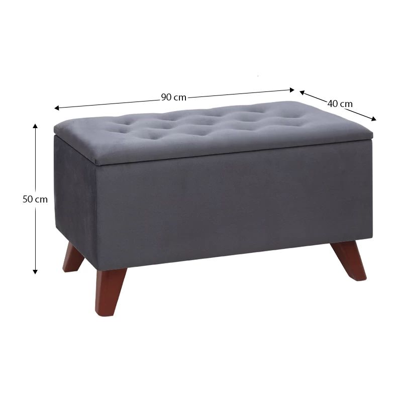 Lotus Megapap velvet fabric stool in anthracite color 90x40x50cm.