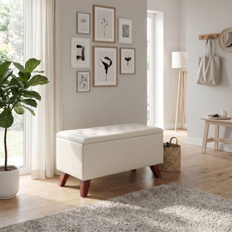 Lotus Megapap velvet fabric stool in cream color 90x40x50cm.