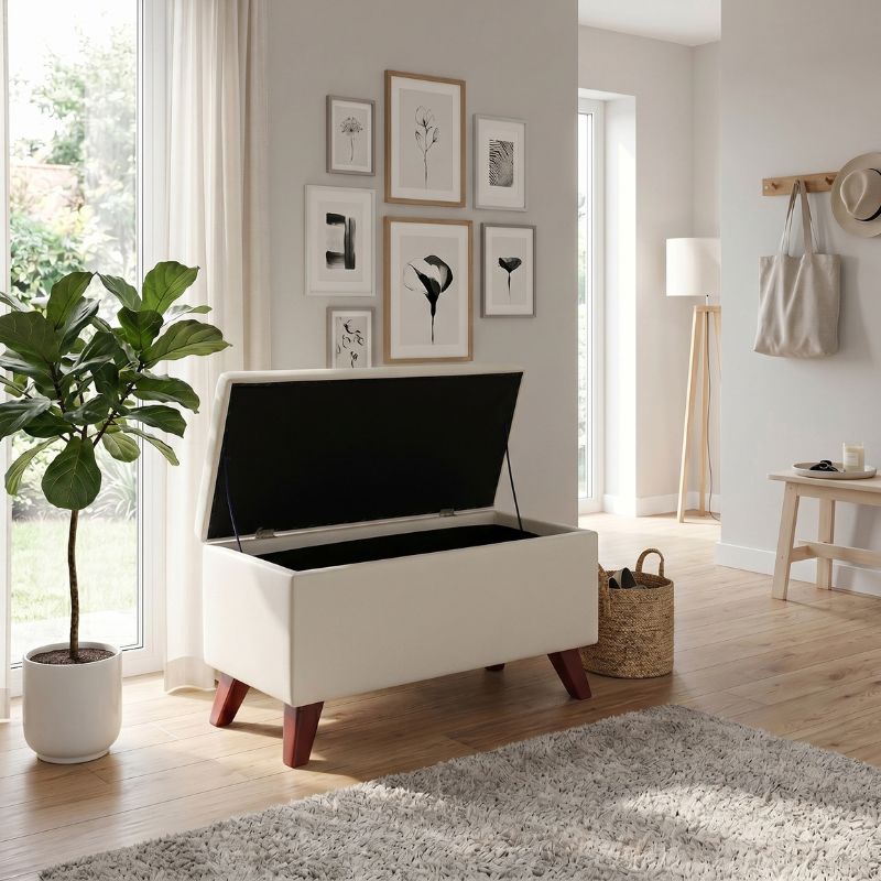 Lotus Megapap velvet fabric stool in cream color 90x40x50cm.