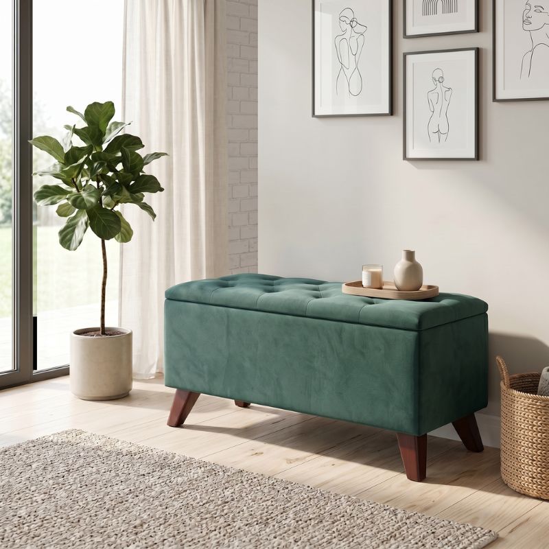 Lotus Megapap velvet fabric stool in dark green color 90x40x50cm.