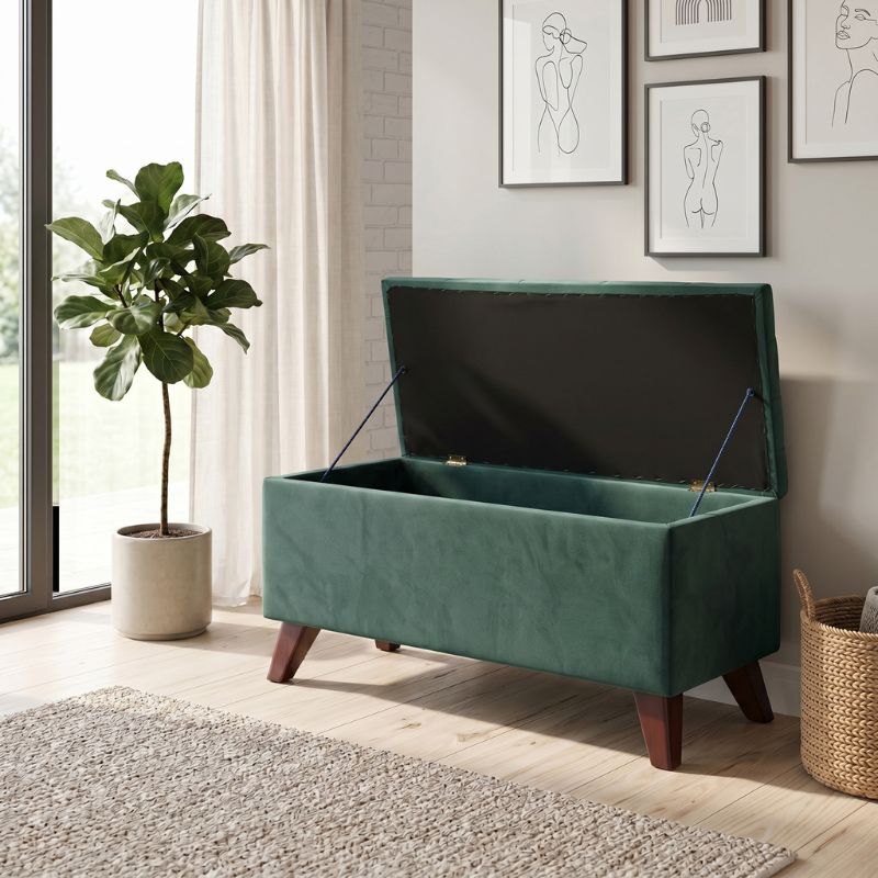 Lotus Megapap velvet fabric stool in dark green color 90x40x50cm.