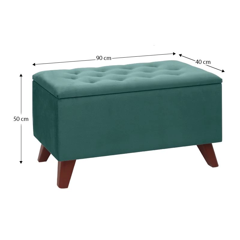 Lotus Megapap velvet fabric stool in dark green color 90x40x50cm.