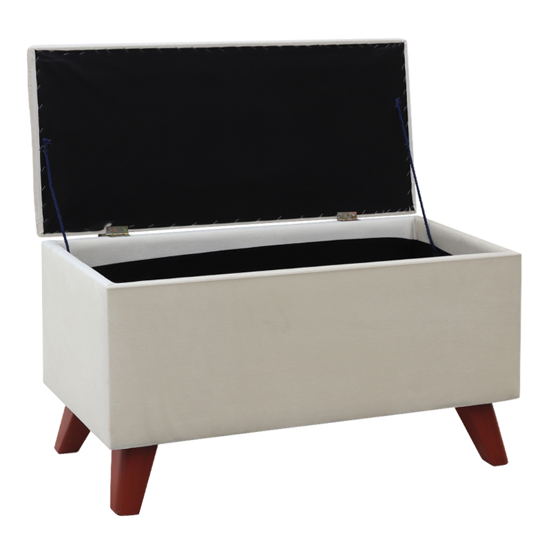Lotus Megapap velvet fabric stool in cream color 90x40x50cm.
