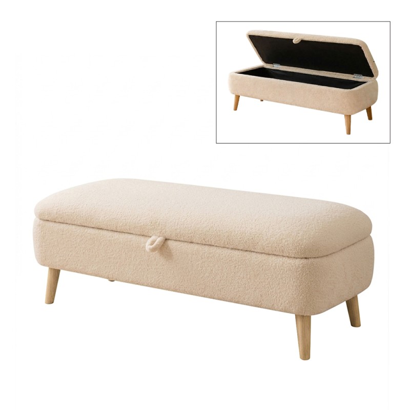 Rena Megapap teddy fabric stool with storage in cream color 90x35x45cm.