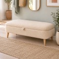 Rena Megapap teddy fabric stool with storage in cream color 90x35x45cm.