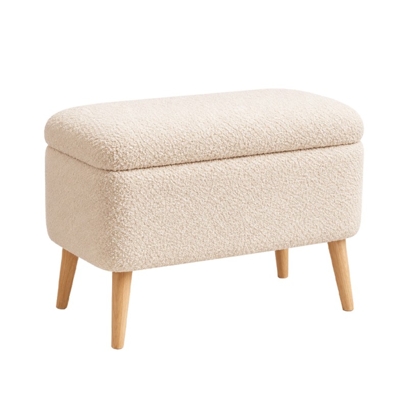 Viona Megapap teddy fabric stool with storage in white color 60x30x48cm.