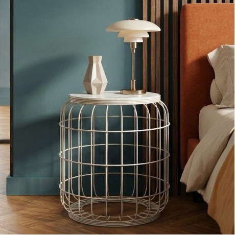Muller Megapap metallic - Mdf stool - side table in white color 35x35x47cm.