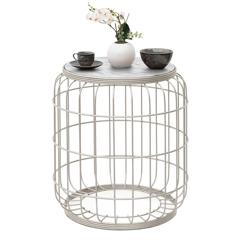 Muller Megapap metallic - Mdf stool - side table in white color 35x35x47cm.