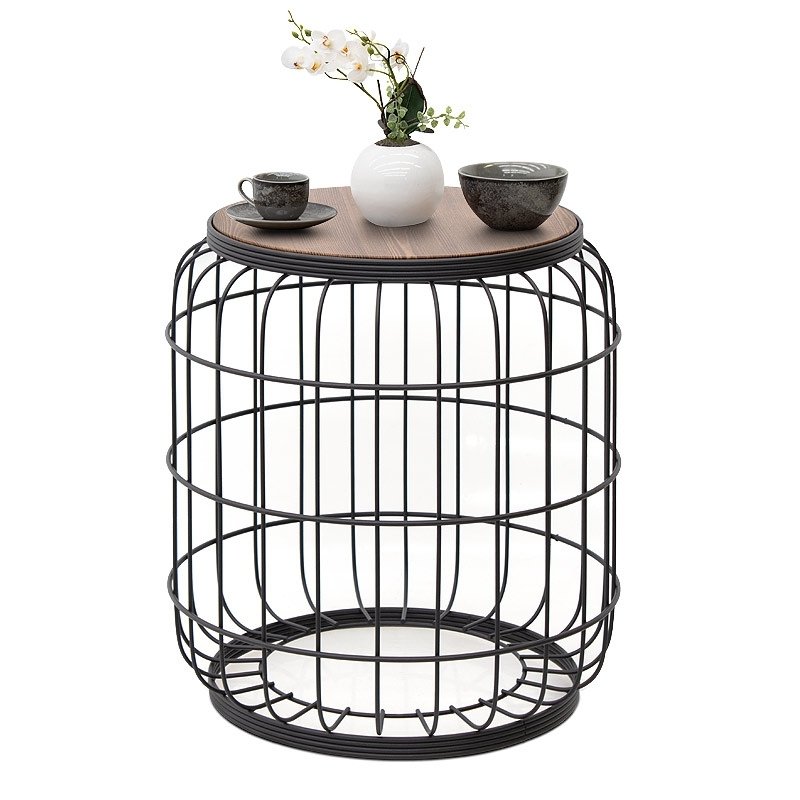 Muller Megapap metallic - Mdf stool - side table in black - walnut color 35x35x47cm.