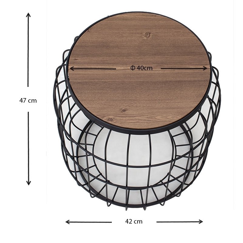 Muller Megapap metallic - Mdf stool - side table in black - walnut color 35x35x47cm.