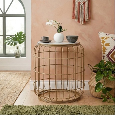 Muller Megapap metallic - Mdf stool - side table in golden - white color 35x35x47cm.