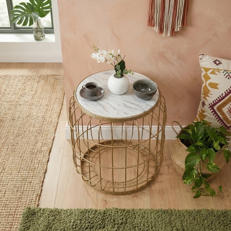 Muller Megapap metallic - Mdf stool - side table in golden - white color 35x35x47cm.