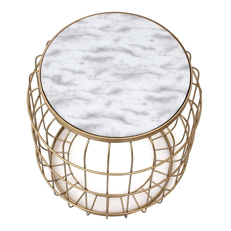 Muller Megapap metallic - Mdf stool - side table in golden - white color 35x35x47cm.