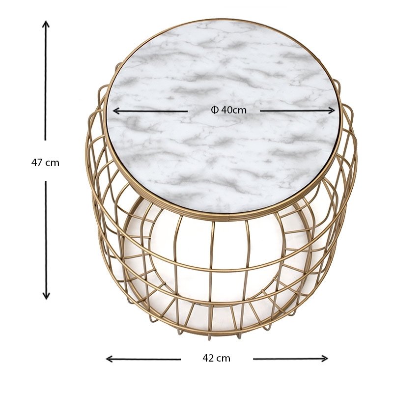 Muller Megapap metallic - Mdf stool - side table in golden - white color 35x35x47cm.